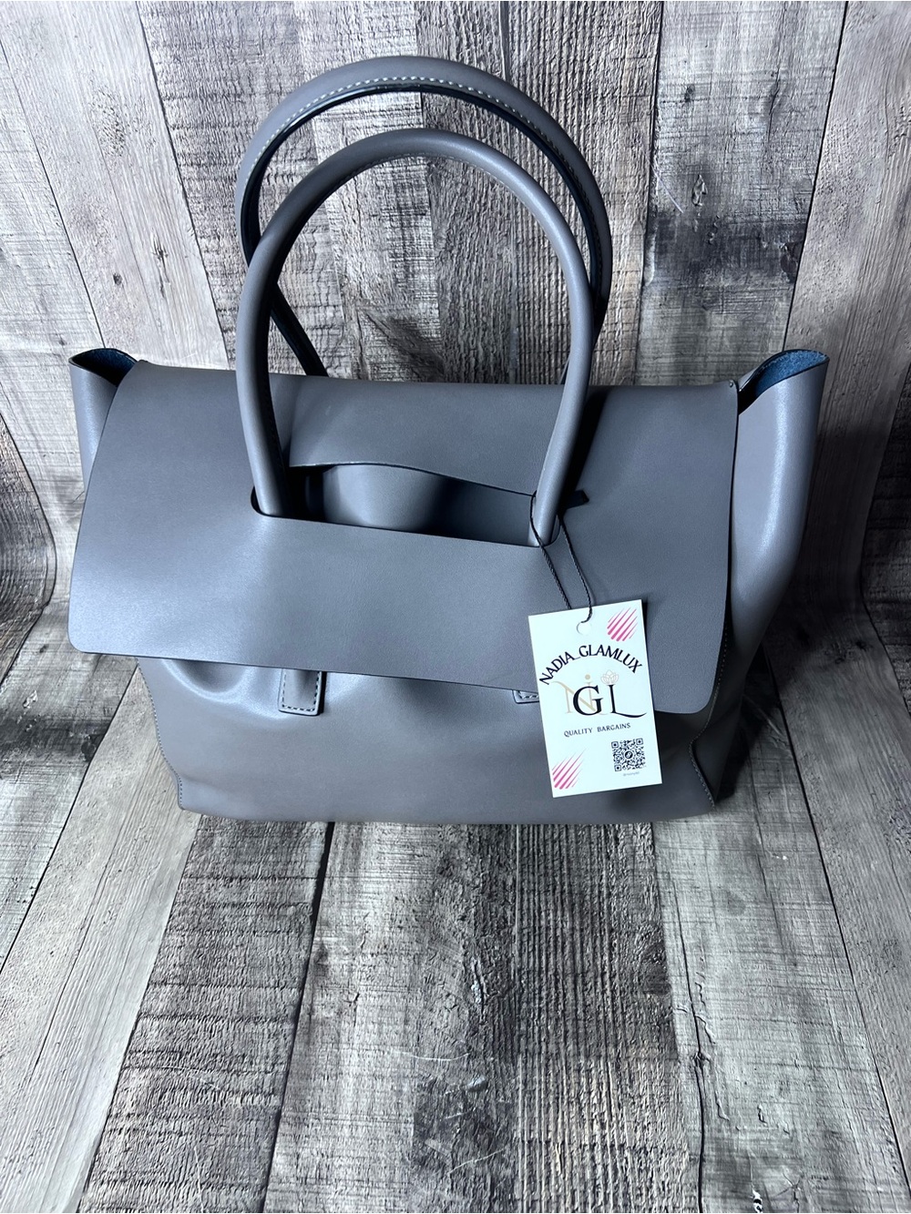 HIELEVEN Gray Leather Medium Crossbody Flap Handbag